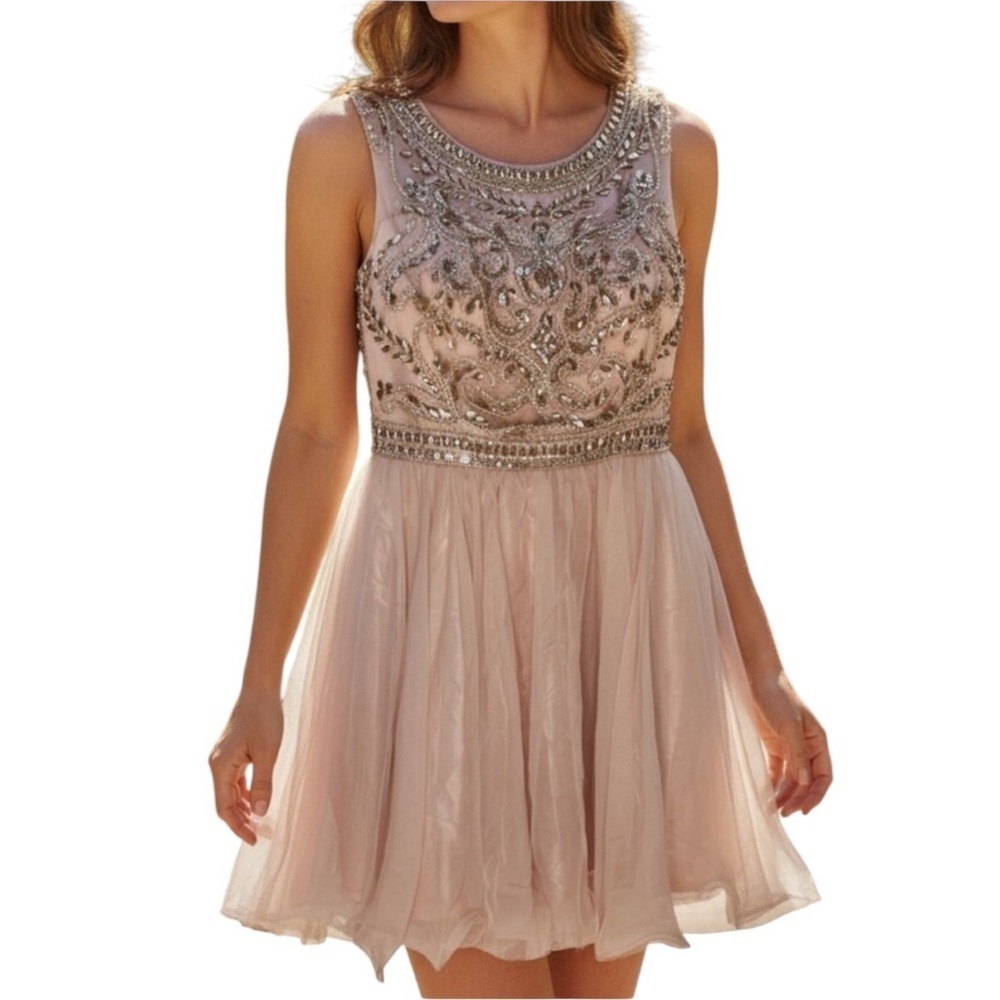 Amelia Couture Pink Embellished Elegant Mini Formal Dress
